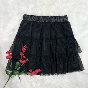 Pink Adobe Black Polka Dot Mesh Layered Skirt